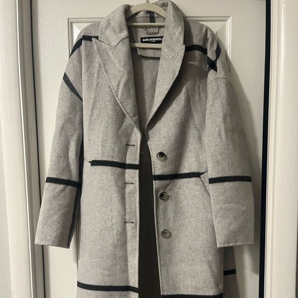 Karl lagerfield Paris wool blend coat xs gray windowpane check worn once - Picture 2 of 5